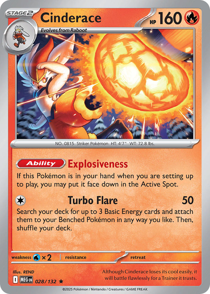 Cinderace 028/132 Rare Mega Evolution Pokémon card