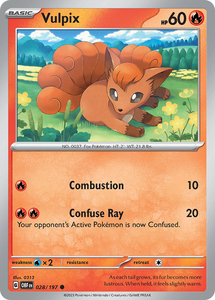 Vulpix 028/197 Common Obsidian Flames Pokémon card