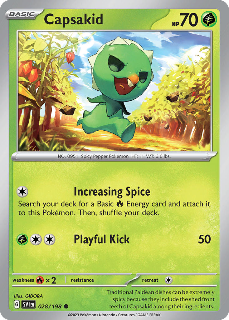 Capsakid 028/198 Common Scarlet & Violet Pokémon card