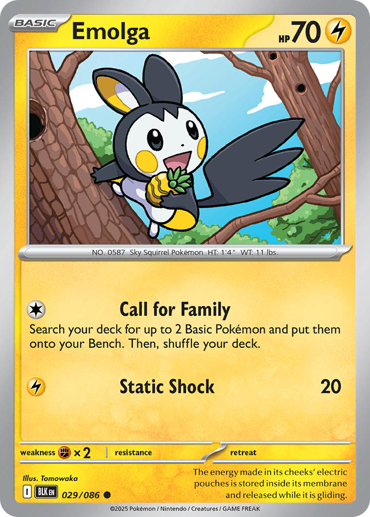 Emolga 029/086 Common Black Bolt Pokémon card