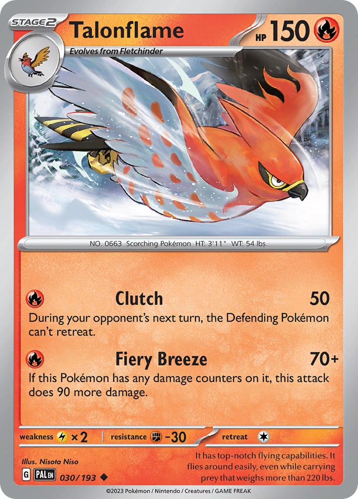 Talonflame 030/193 Rare Paldea Evolved Pokémon card