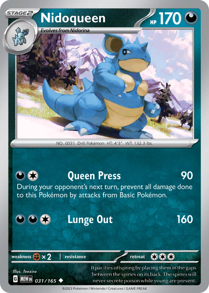 Nidoqueen 031/165 Rare 151 Pokémon card