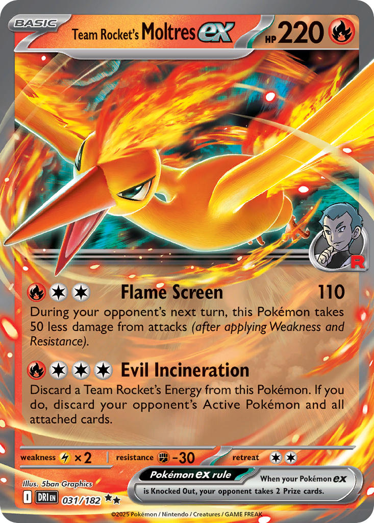 Team Rocket's Moltres EX 031/182 Double Rare Destined Rivals Pokémon card