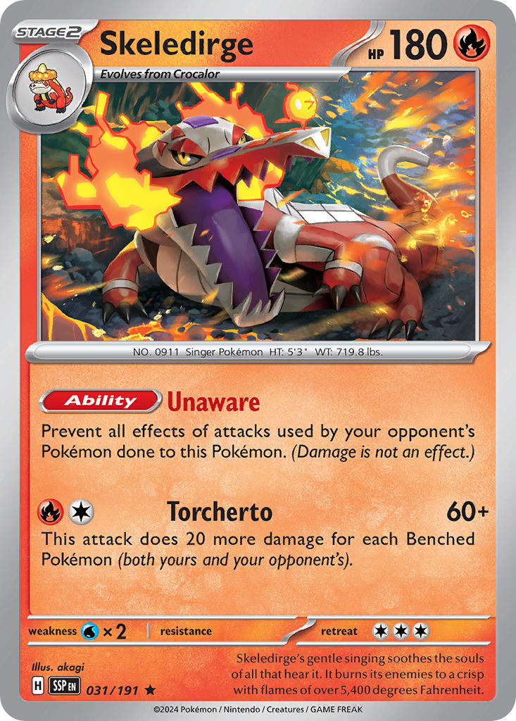 Skeledirge 031/191 Rare Surging Sparks Pokémon card