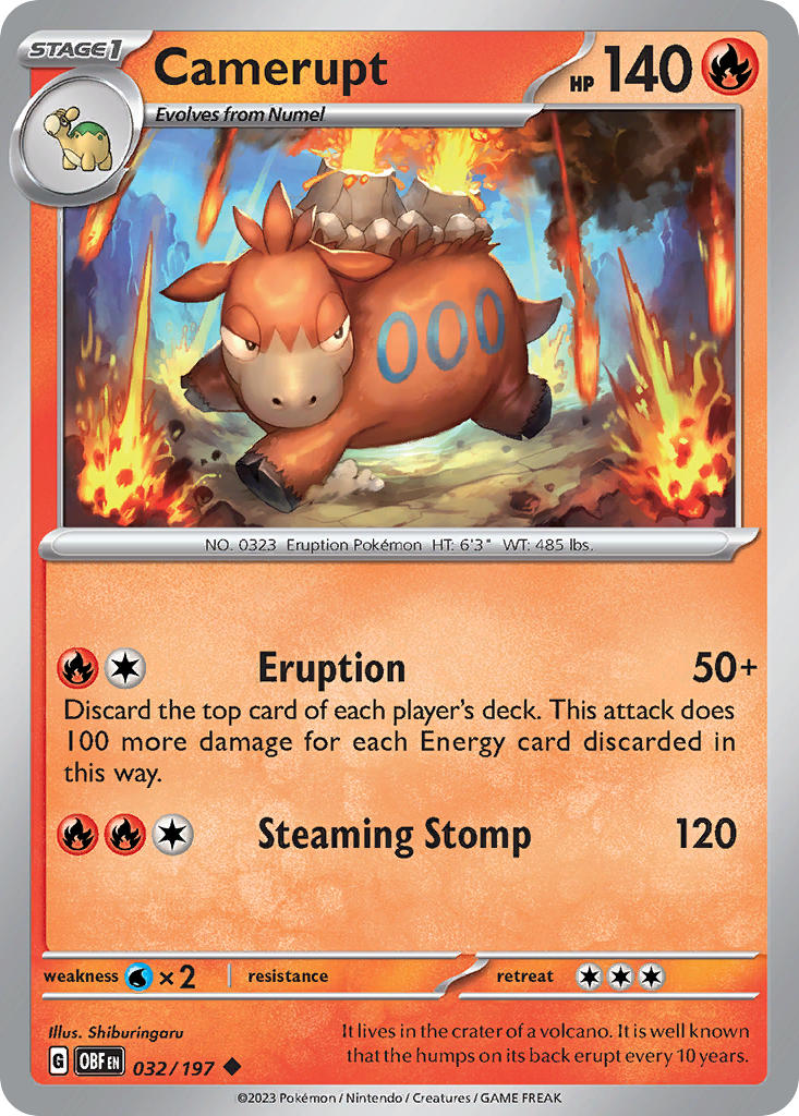 Camerupt 032/197 Uncommon Obsidian Flames Pokémon card