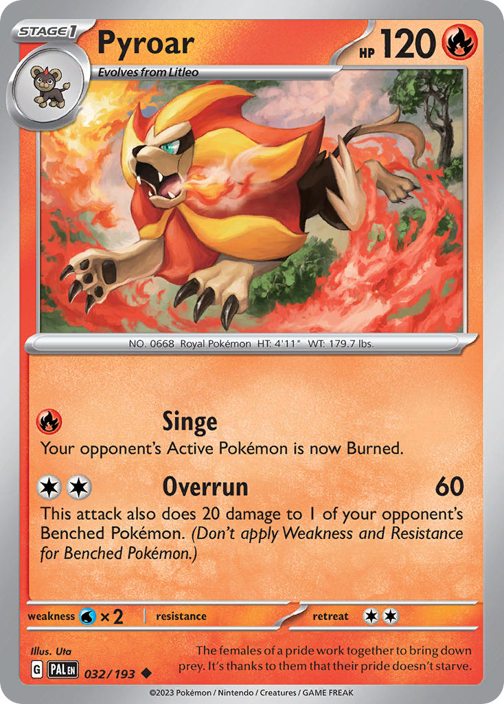 Pyroar 032/193 Rare Paldea Evolved Pokémon card
