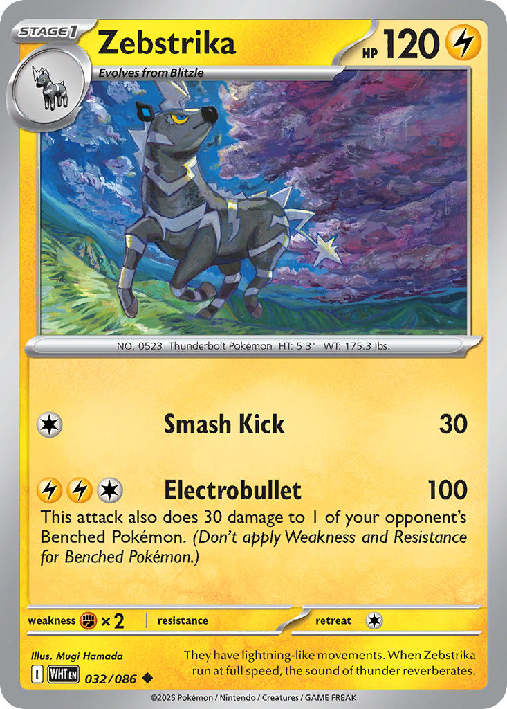 Zebstrika 032/086 Uncommon White Flare Pokémon card