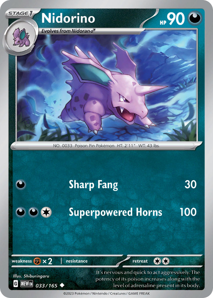Nidorino 033/165 Uncommon 151 Pokémon card