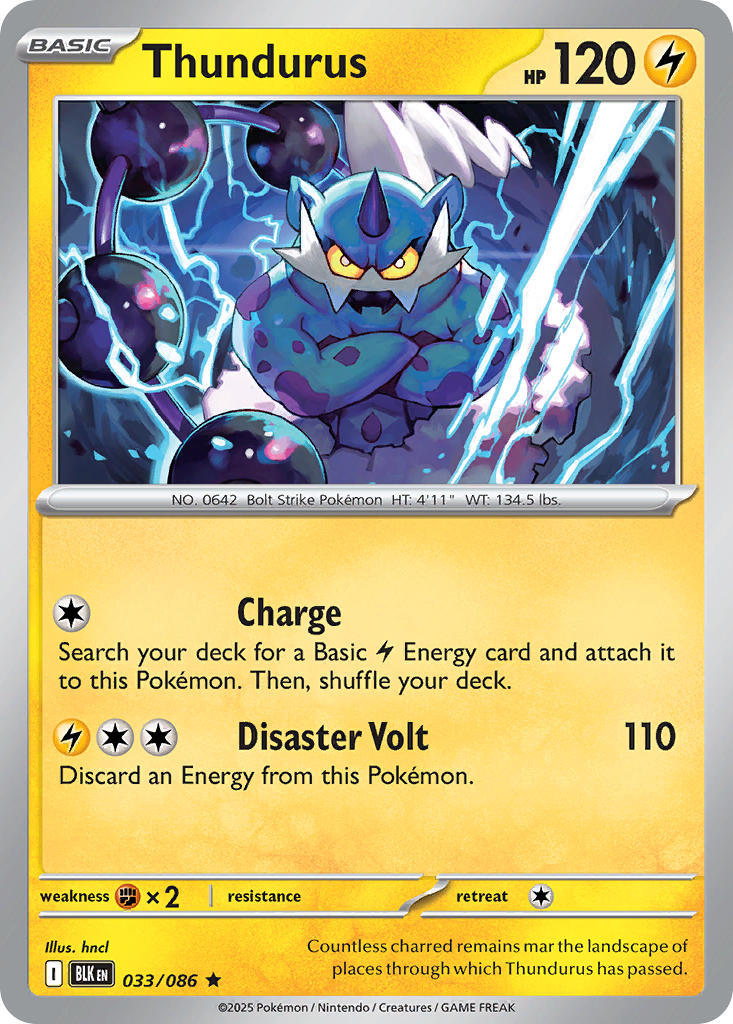 Thundurus 033/086 Rare Black Bolt Pokémon card