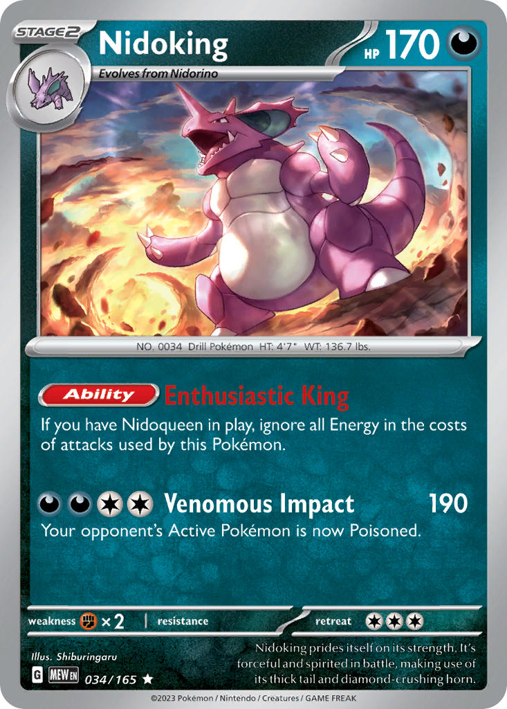 Nidoking 034/165 Rare 151 Pokémon card