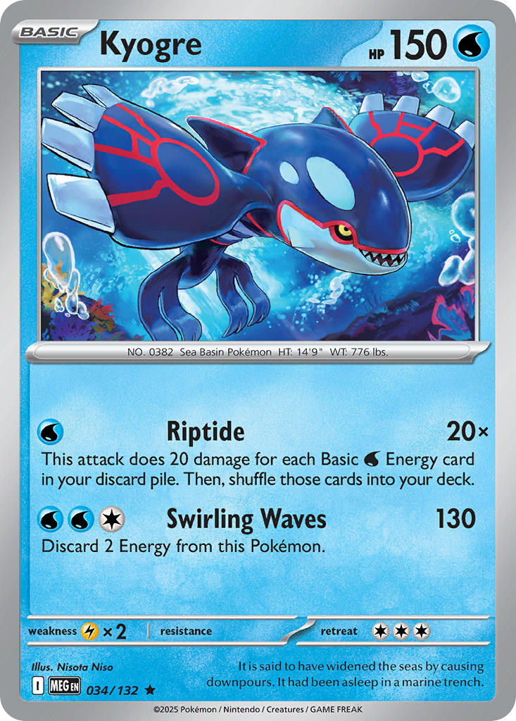 Kyogre 034/132 Rare Mega Evolution Pokémon card