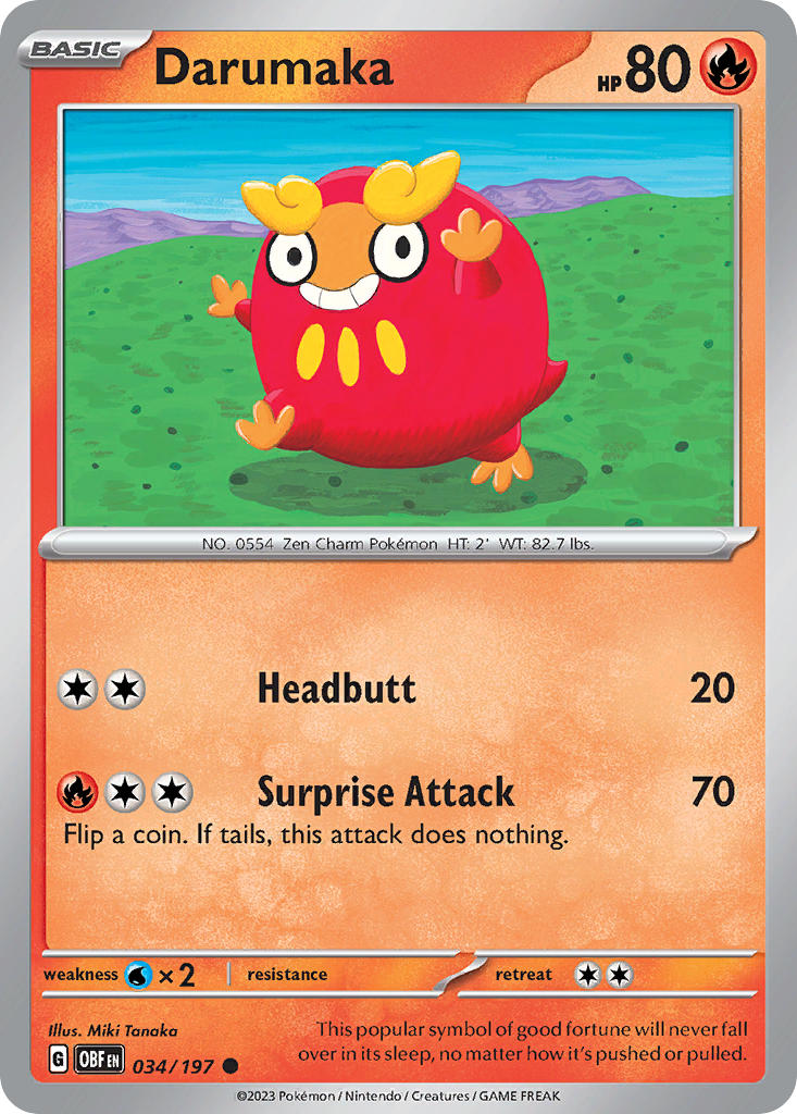 Darumaka 034/197 Common Obsidian Flames Pokémon card