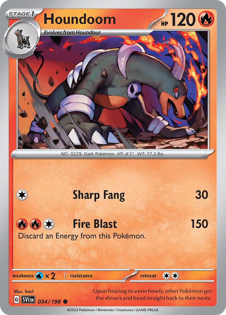 Houndoom 034/198 Common Scarlet & Violet Pokémon card