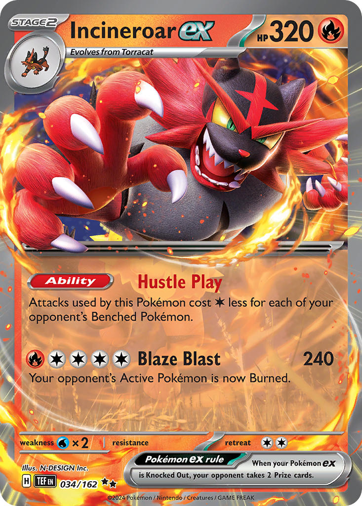 Incineroar EX 034/162 Double Rare Temporal Forces Pokémon card