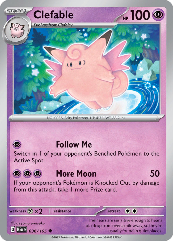 Clefable 036/165 Uncommon 151 Pokémon card