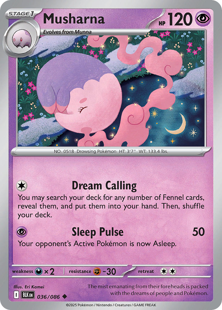 Musharna 036/086 Uncommon Black Bolt Pokémon card