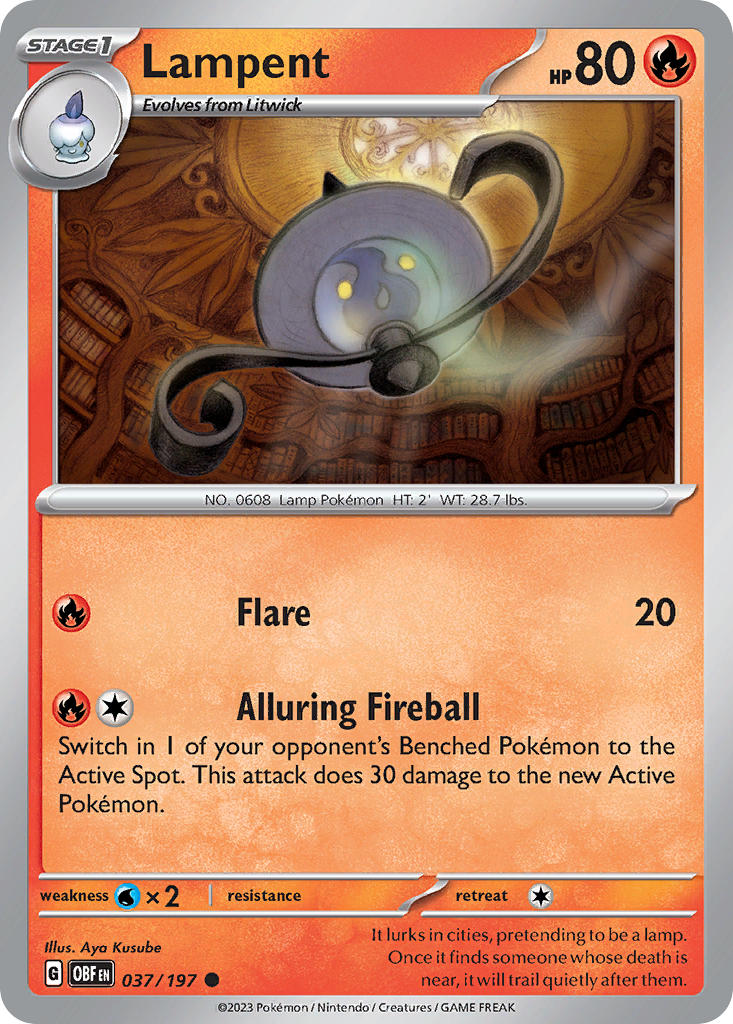 Lampent 037/197 Common Obsidian Flames Pokémon card