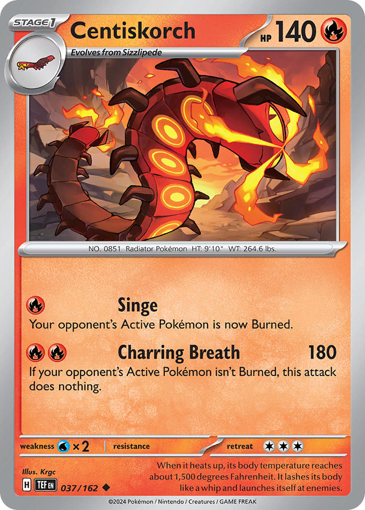 Centiskorch 037/162 Rare Temporal Forces Pokémon card