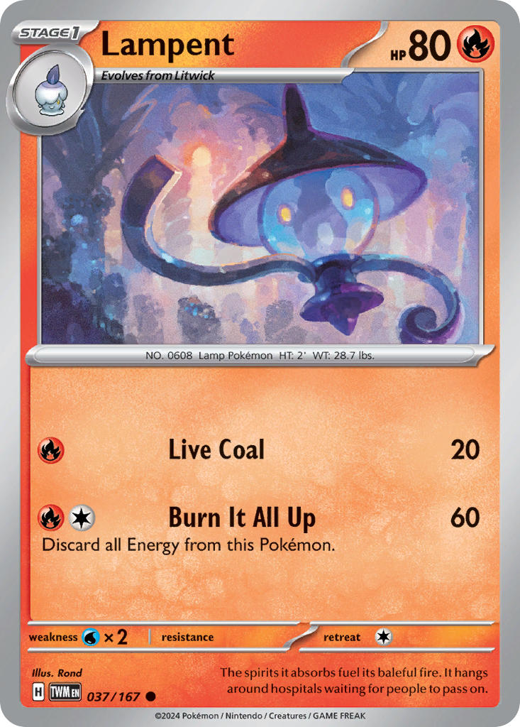 Lampent 037/167 Common Twilight Masquerade Pokémon card
