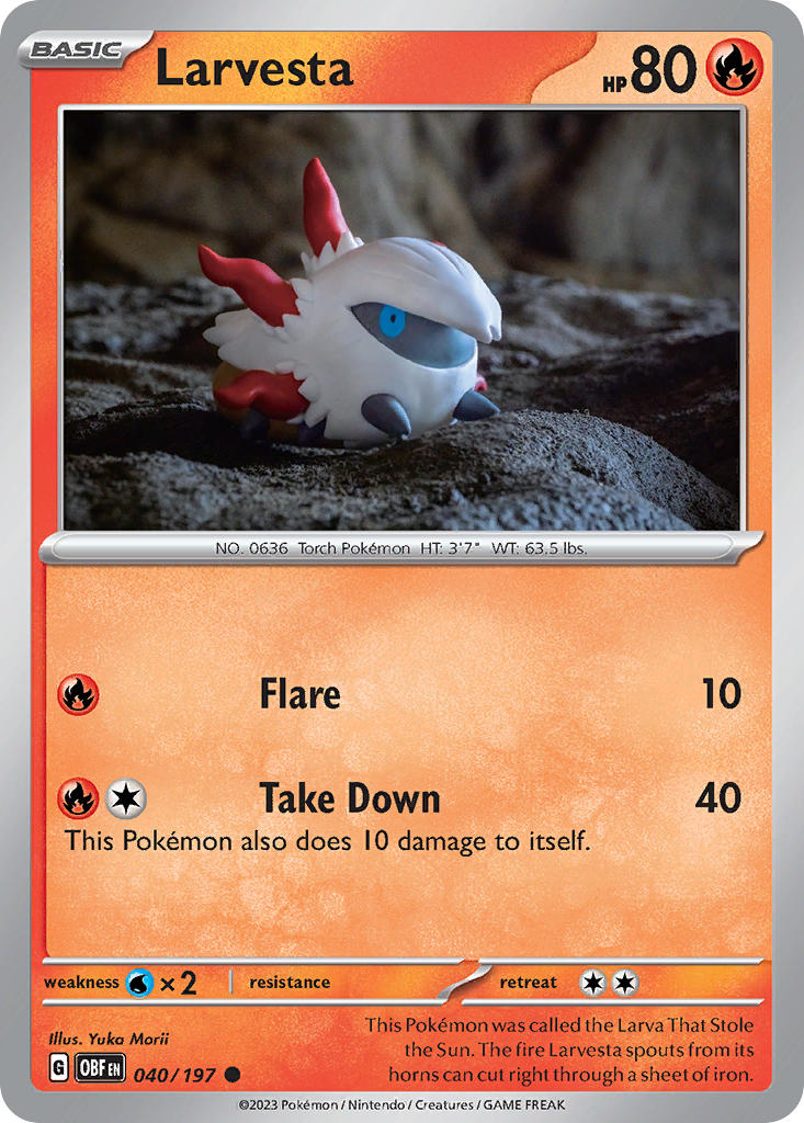 Larvesta 040/197 Common Obsidian Flames Pokémon card