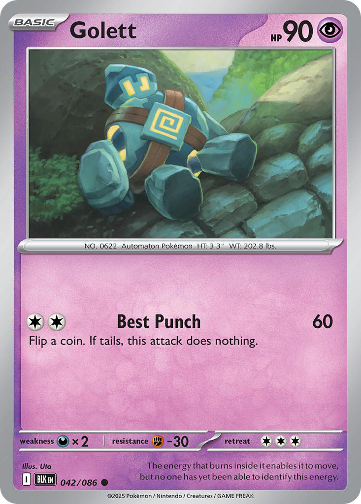 Golett 042/086 Common Black Bolt Pokémon card