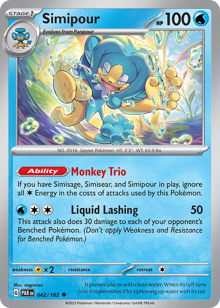 Simipour 042/182 Uncommon Paradox Rift Pokémon card