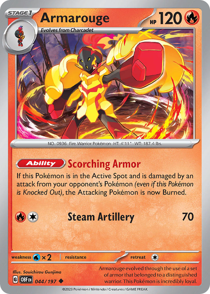 Armarouge 044/197 Uncommon Obsidian Flames Pokémon card