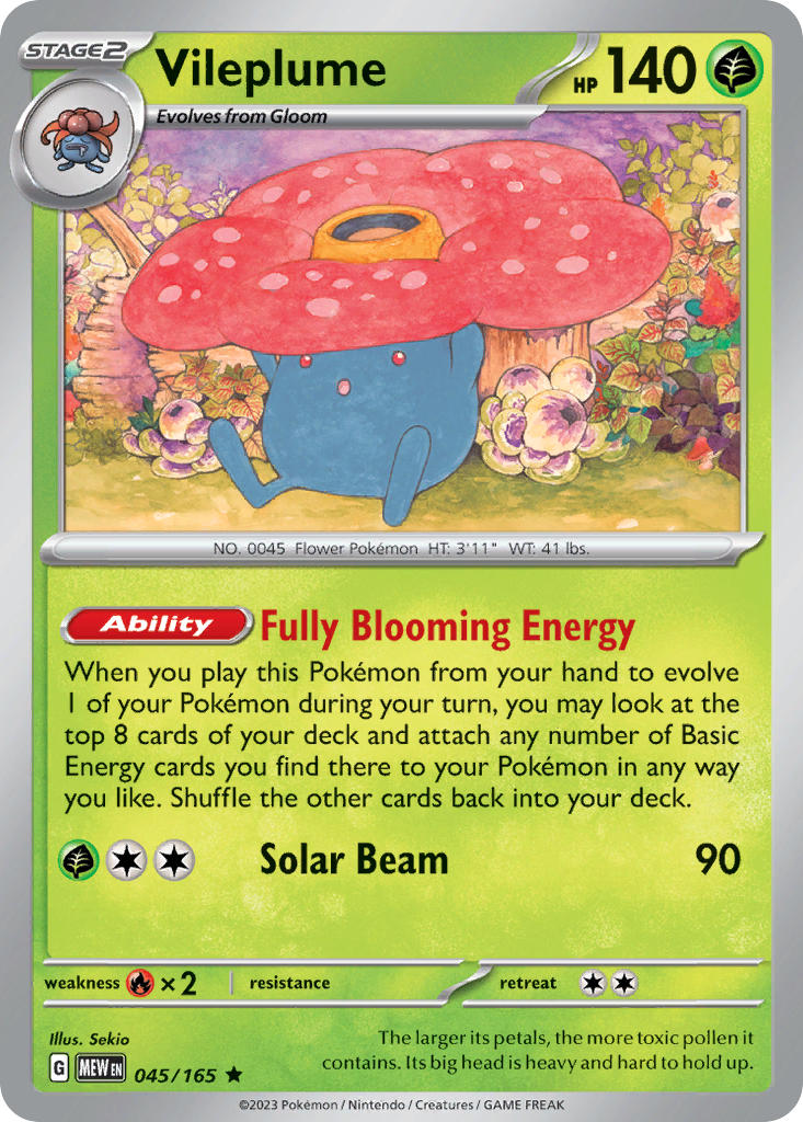 Vileplume 045/165 Rare 151 Pokémon card