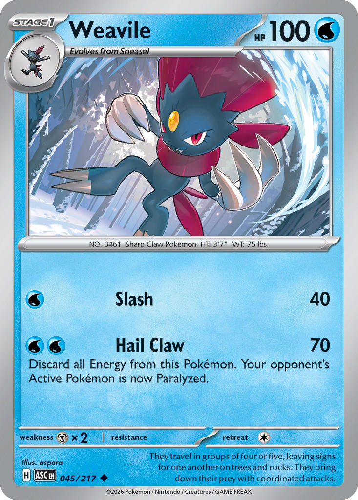 Weavile 045/217 Rare Ascended Heroes Pokémon card