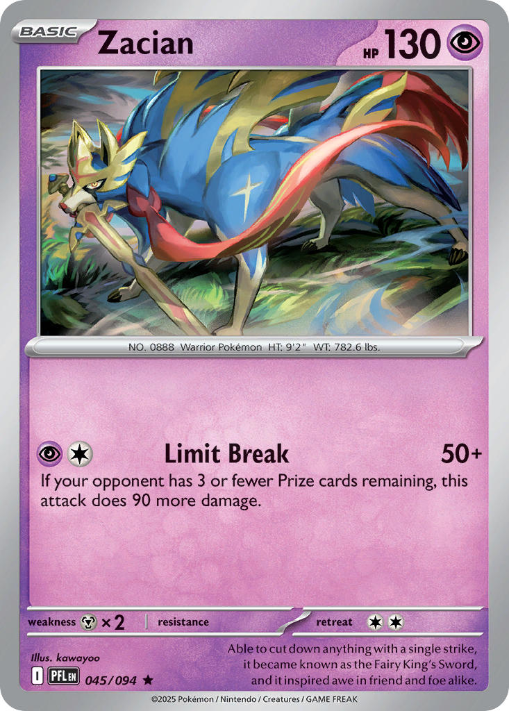Zacian 045/094 Rare Phantasmal Flames Pokémon card