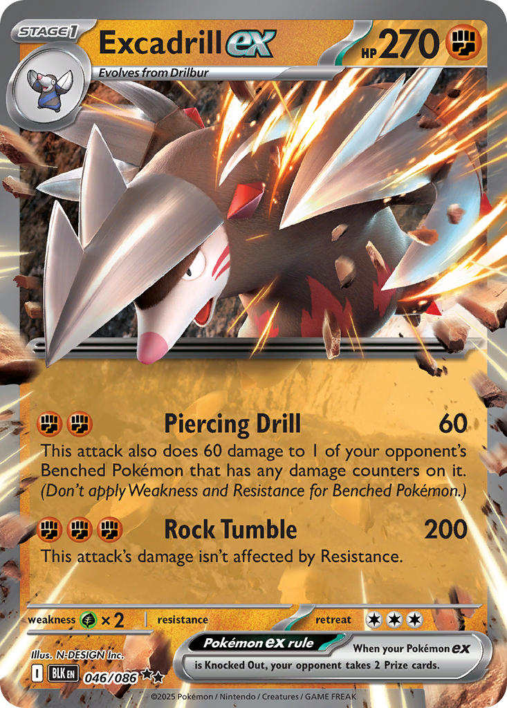 Excadrill EX 046/086 Double Rare Black Bolt Pokémon card
