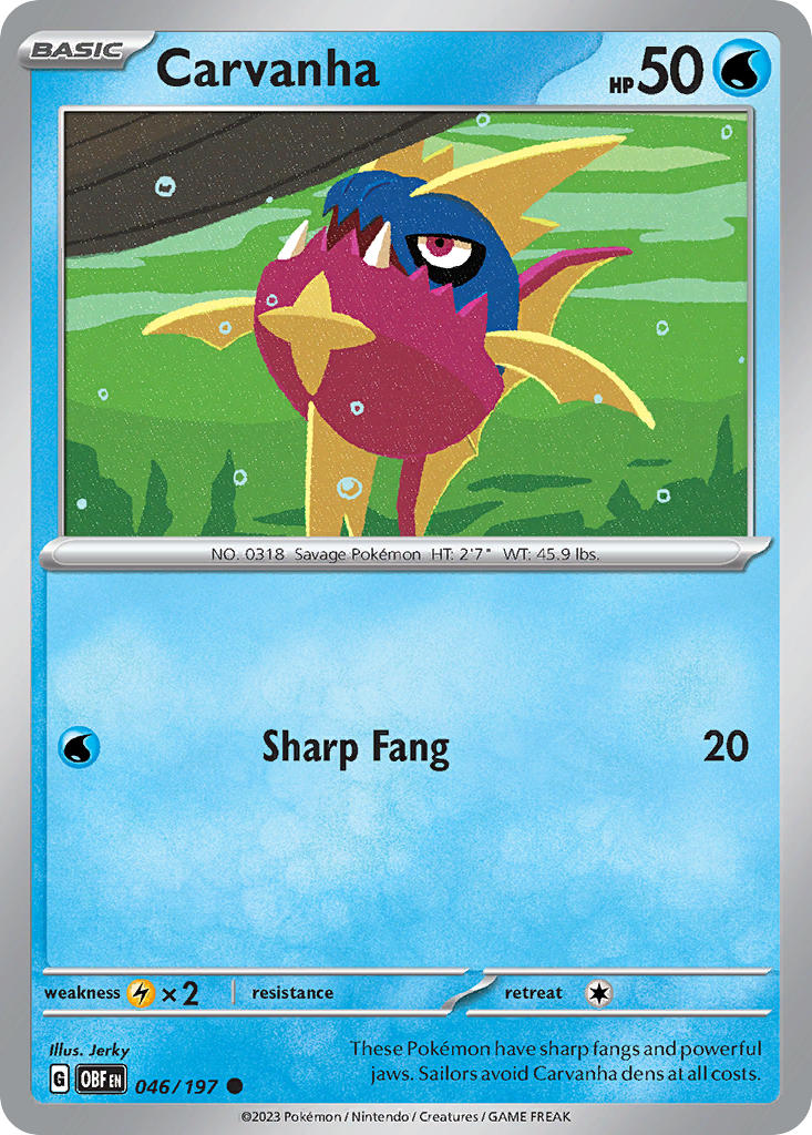 Carvanha 046/197 Common Obsidian Flames Pokémon card
