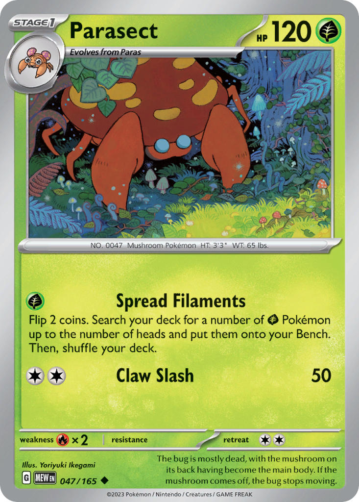 Parasect 047/165 Uncommon 151 Pokémon card