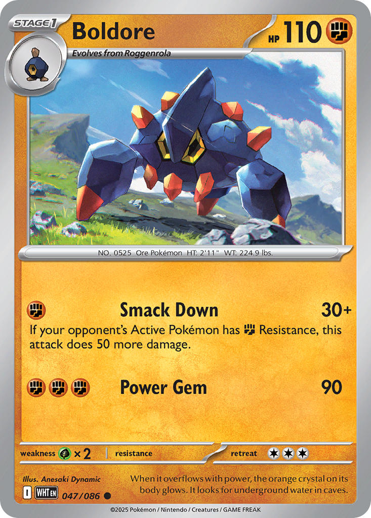 Boldore 047/086 Common White Flare Pokémon card