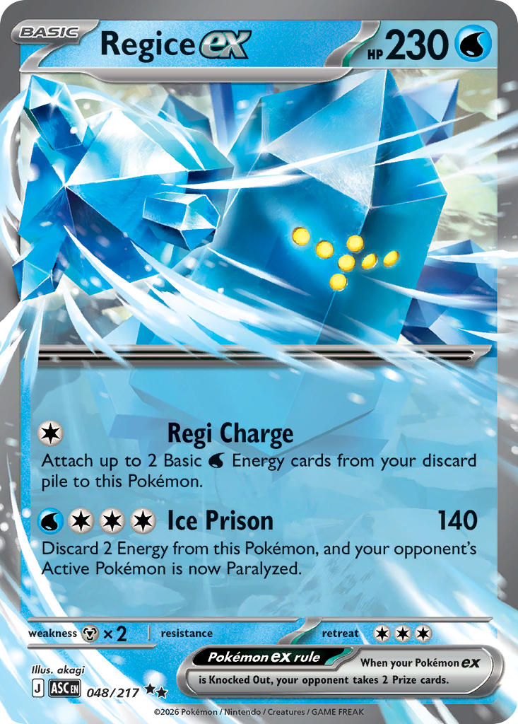Regice EX 048/217 Double Rare Ascended Heroes Pokémon card