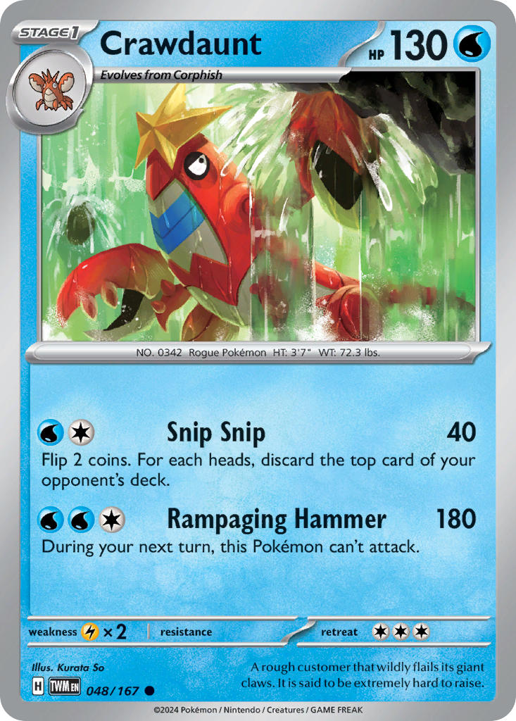 Crawdaunt 048/167 Uncommon Twilight Masquerade Pokémon card