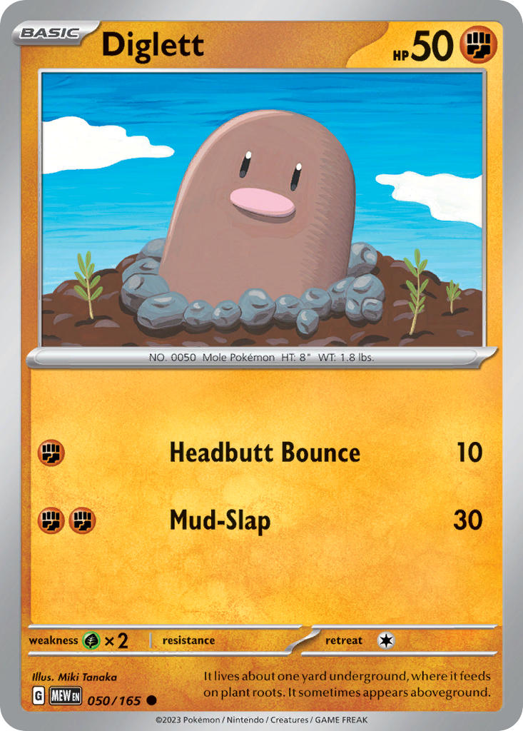 Diglett 050/165 Common 151 Pokémon card