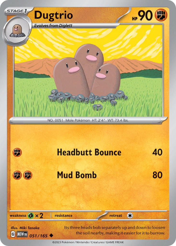 Dugtrio 051/165 Uncommon 151 Pokémon card