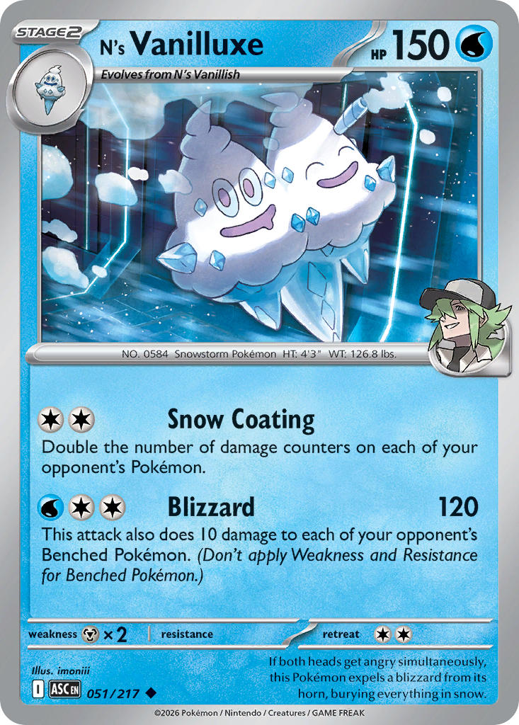N's Vanilluxe 051/217 Rare Ascended Heroes Pokémon card