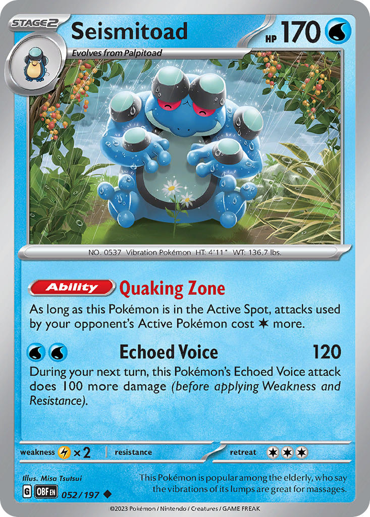 Seismitoad 052/197 Uncommon Obsidian Flames Pokémon card