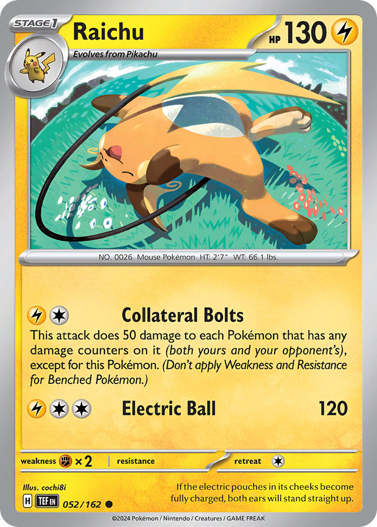 Raichu 052/162 Rare Temporal Forces Pokémon card