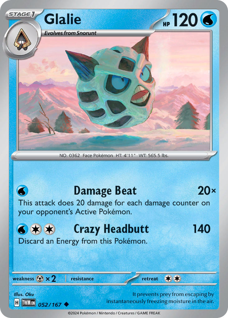 Glalie 052/167 Uncommon Twilight Masquerade Pokémon card
