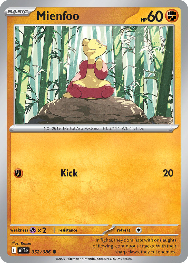 Mienfoo 052/086 Common White Flare Pokémon card