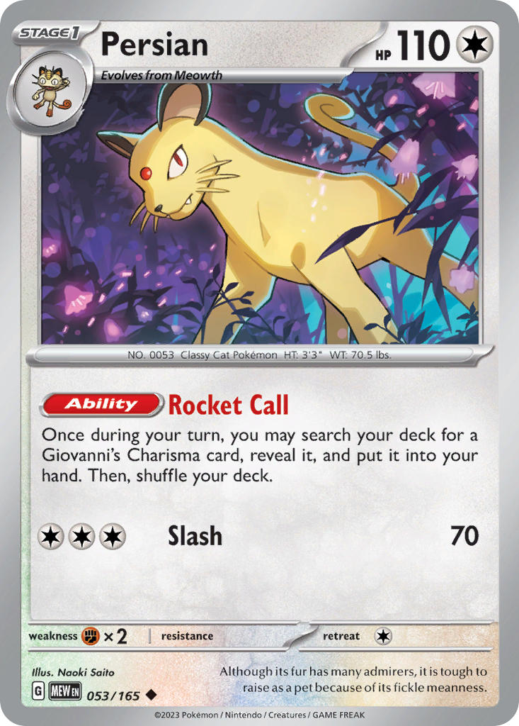 Persian 053/165 Uncommon 151 Pokémon card