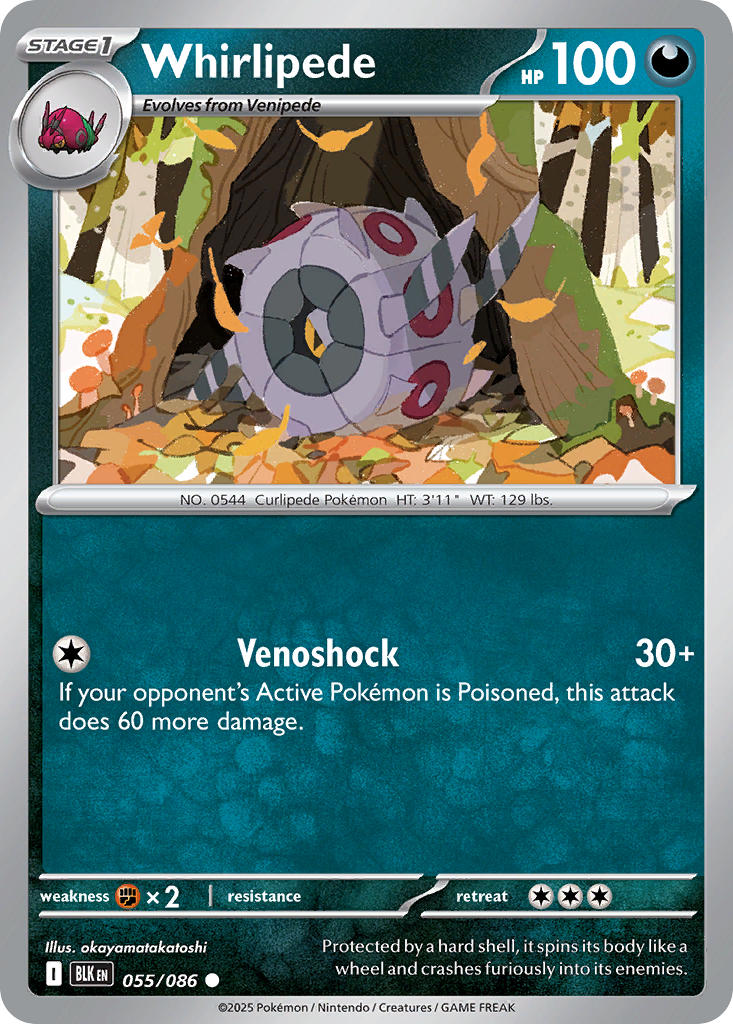 Whirlipede 055/086 Uncommon Black Bolt Pokémon card
