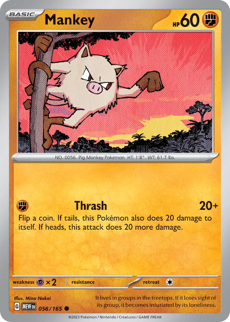 Mankey 056/165 Common 151 Pokémon card