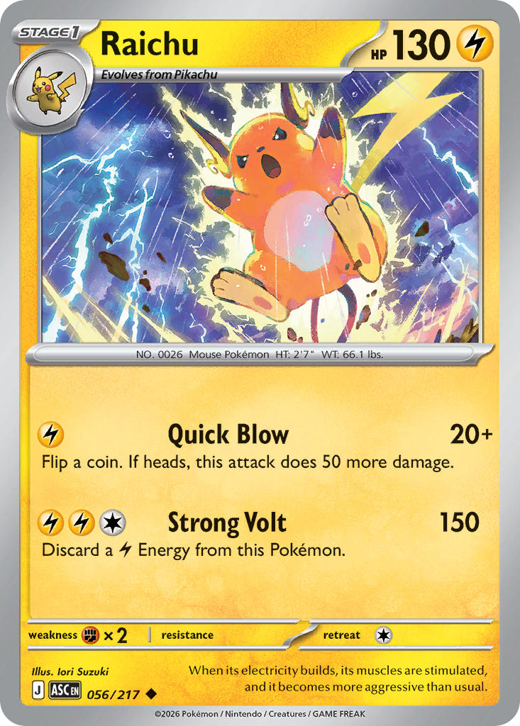 Raichu 056/217 Rare Ascended Heroes Pokémon card