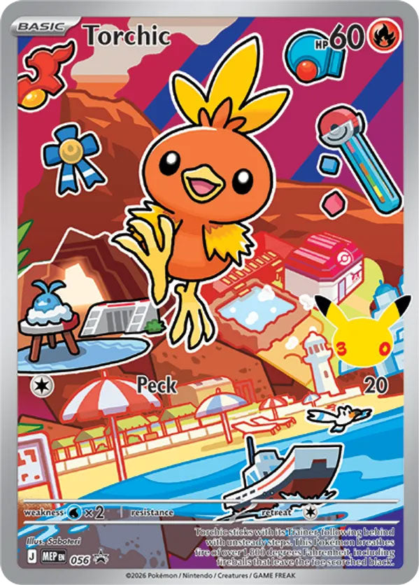 Torchic 056/MEP Promo Mega Evolution Promo Pokémon card illustrated by Saboteri