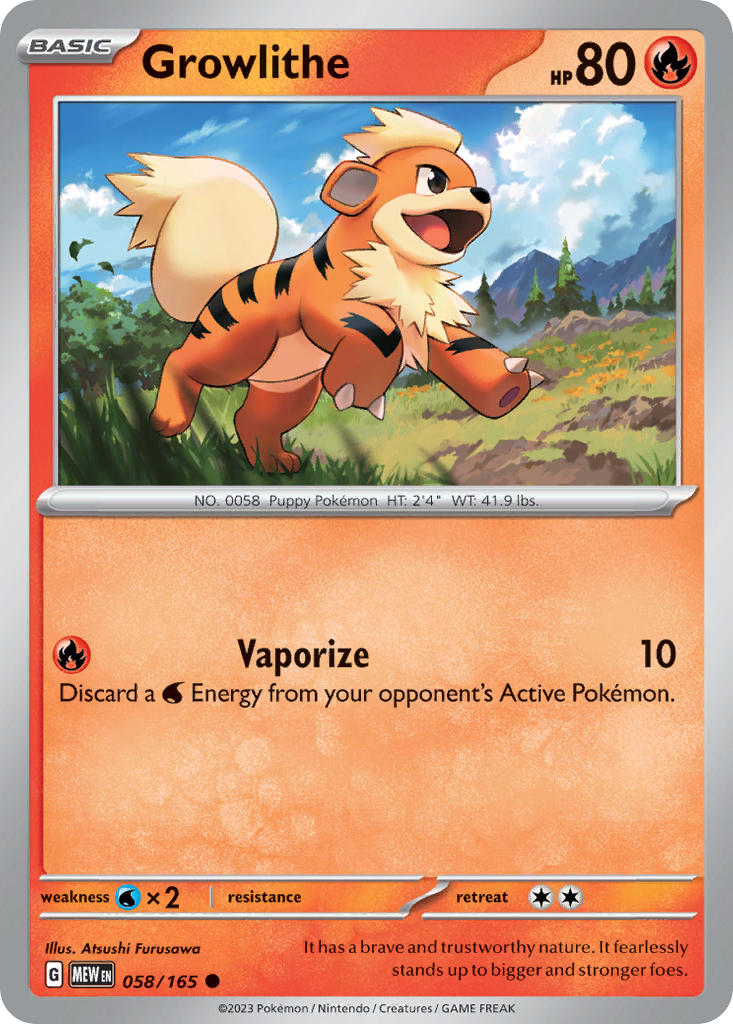 Growlithe 058/165 Common 151 Pokémon card