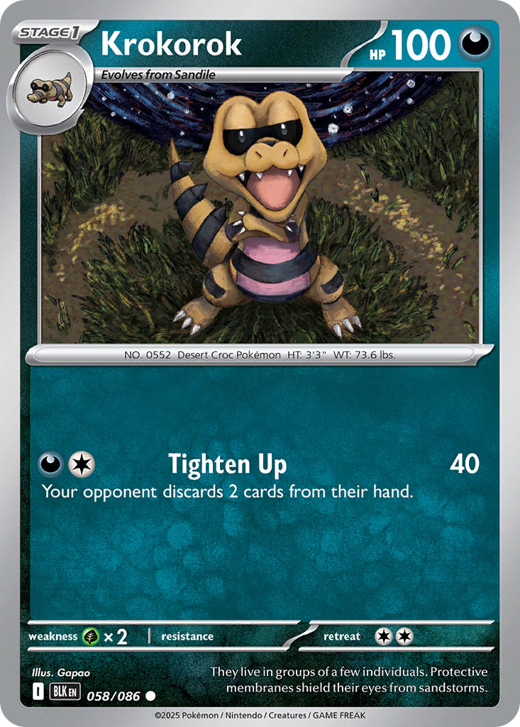 Krokorok 058/086 Uncommon Black Bolt Pokémon card